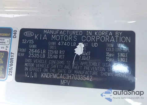 2017 Kia Sportage Lx z USA, uszkodzony, nr VIN KNDPMCAC1H7033542